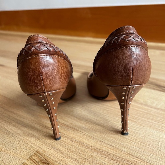 YVES SAINT LAURENT vintage leather cross-stitch studded heels Y2K size 37 - Picture 12 of 13